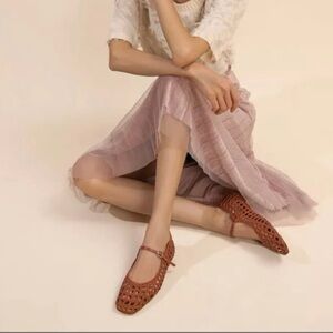 JOIE Weavy Brown Open Weave Ballet Flats Shoes